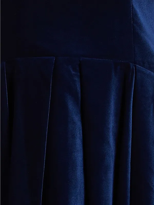 Alice + Olivia Navy Sleeveless Fit-and-Flare Dress Size 6 Adley Pleated Velvet - Image 11