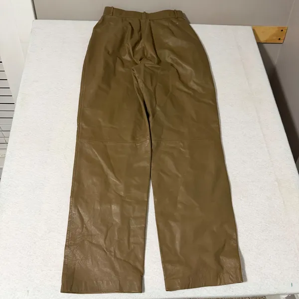 Toffs Vintage Tan Brown 100% Genuine Leather High Waisted Pleated Pants Size 10 - Image 3