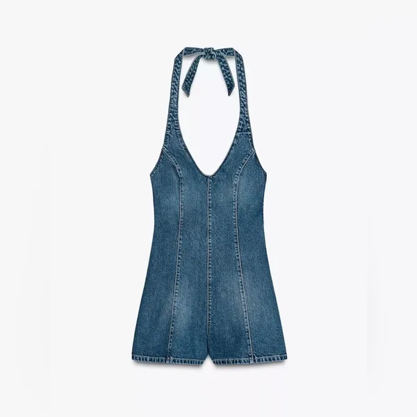 Zara TRF‎ HALTER DENIM JUMPSUIT - Image 4