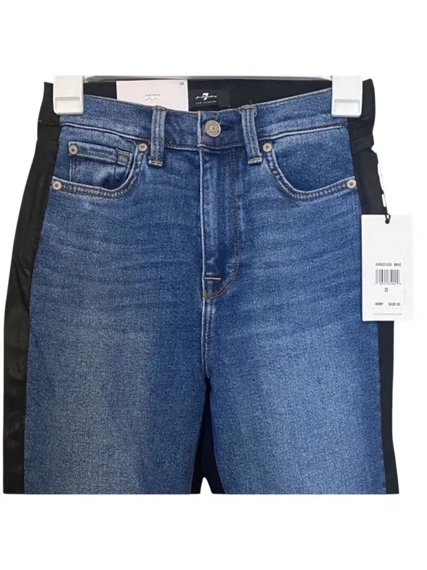 7 for All Mankind High-Waist Ankle Skinny Jeans with Coated Black Trim Size 25 - Image 4
