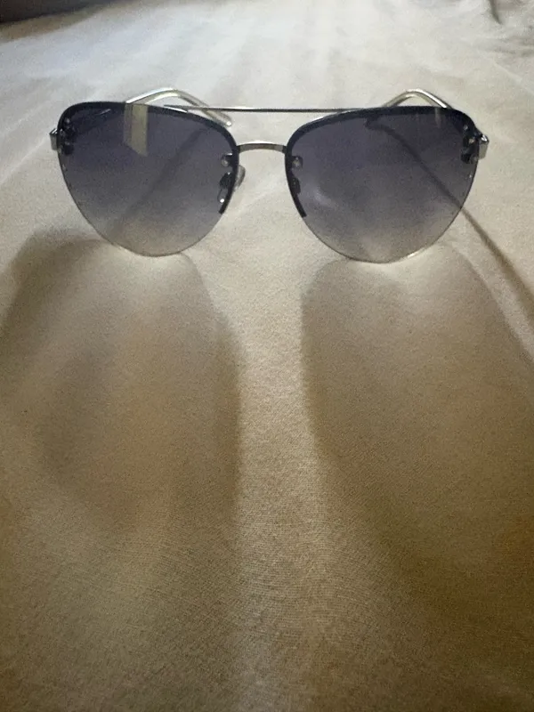 Women’s Diamond Stud Silver Metal Aviator Sunglasses Gradient Gray Lightweight Purple - Image 14
