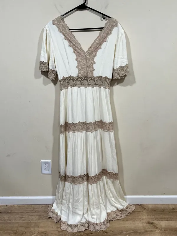 Wishlist apparel ocean Gown ivory bohemian maxi dress featuring a V-necklin S - Image 7