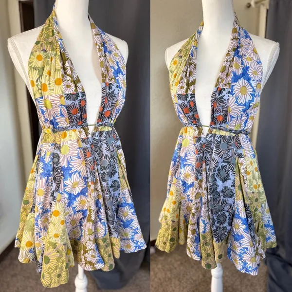Zara‎ Floral Patchwork Halter Dress Womens Large Multi Color Boho Mini - Image 8