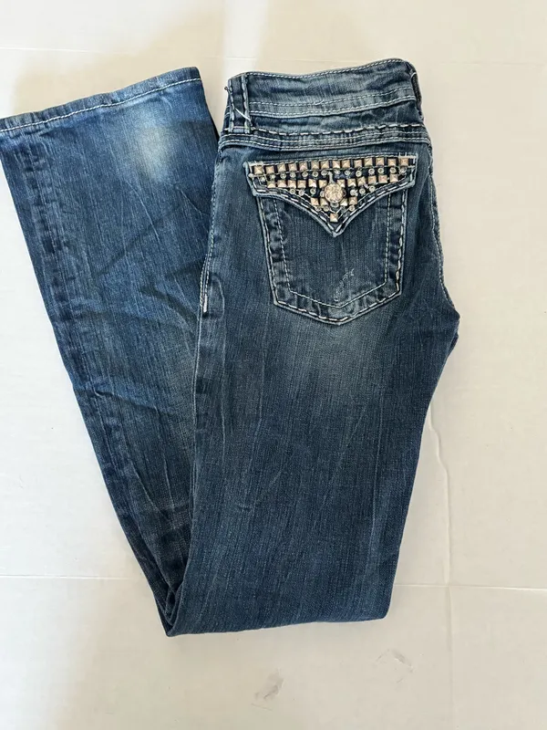 Miss Me Bootcut Jeans Size 27 Studded Pocket Medium Wash - Image 9
