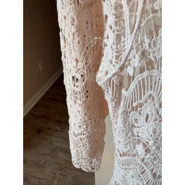 Lauren Ralph Lauren Pink Crochet Lace Sheath Dress 3/4 Sleeve Scoop Neck Size S - Image 4