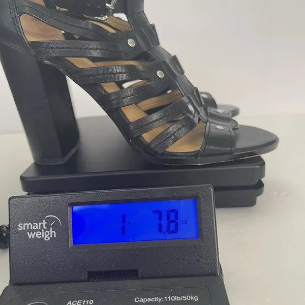 Coach Ginny‎ Gladiator Black Leather Heels Sandals Womens 9.5 B Strappy Studded - Image 10