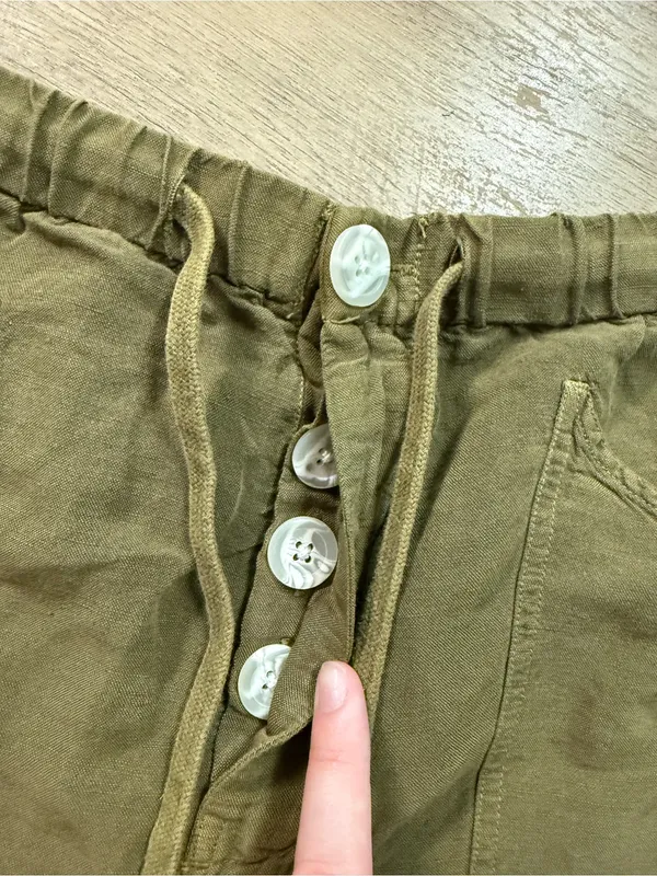Free People Tomboy Linen Blend Raw Hem Drawstring Shorts in Army Green Sz Small - Image 6