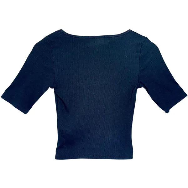 Abercrombie & Fitch Soft AF Black Ribbed Knit Keyhole Short Sleeve Blouse Sz XS - Image 2