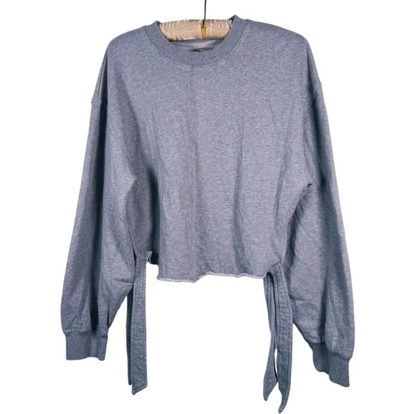 Free People Movement Odette Side Tie Sweatshirt Size M Gray Lounge Barre Raw Hem - Image 2