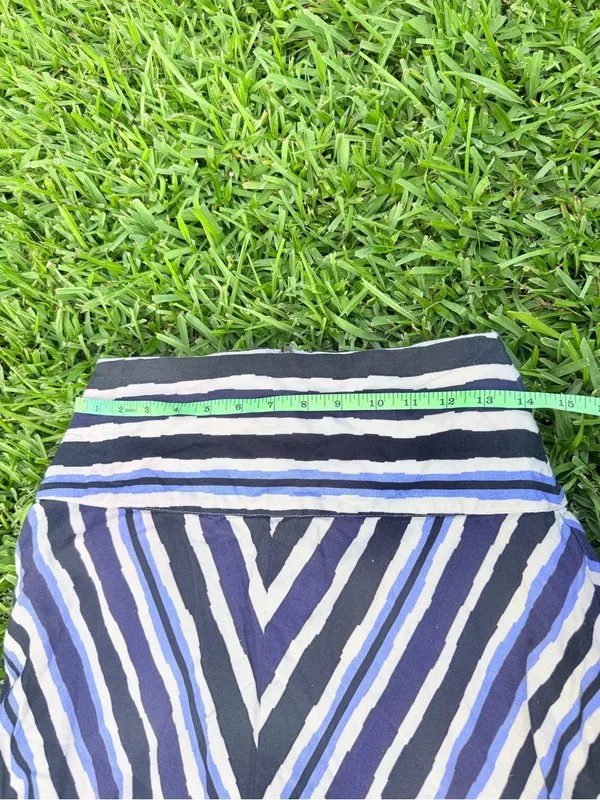 Boho Chevron Stripe Linen Feel Midi Skirt Blue Black White Small - Image 3