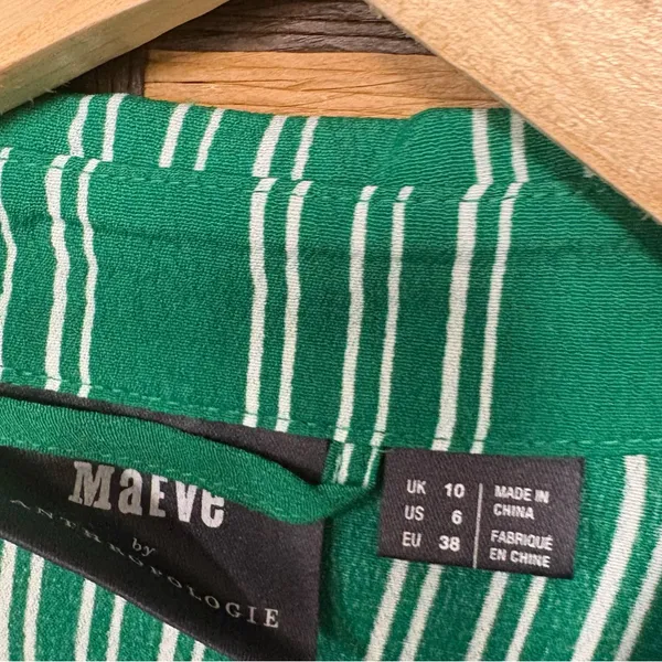 Maeve Green And White Stripe Button‎ Front Midi Dress Size 6 - Image 8