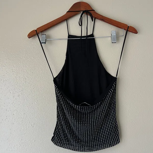 Zara Black Mesh Silver Studded Halter Crop Top Size Small - Image 9