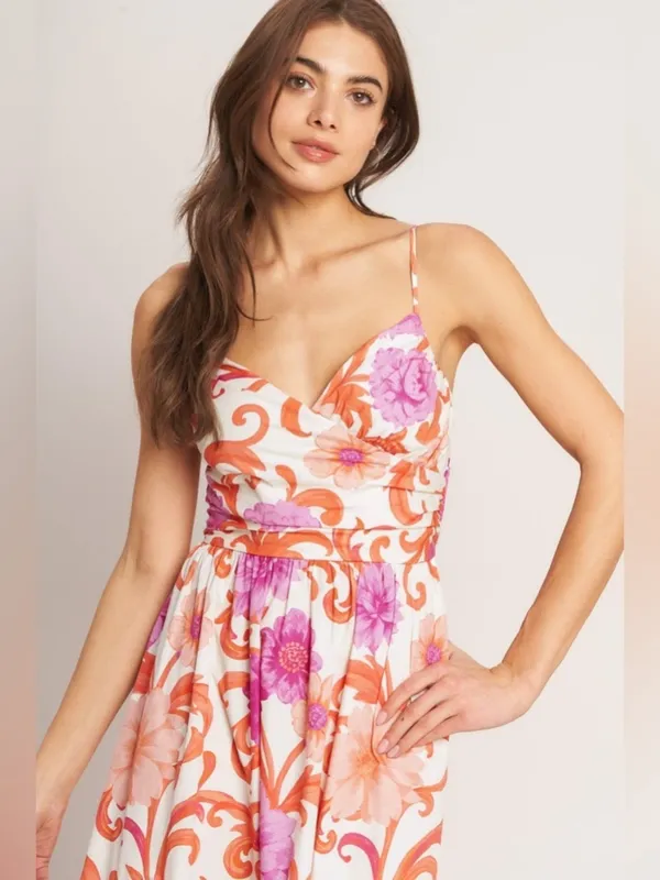 Flying Tomato VACAY BLOOM WOVEN MIDI DRESS Large - Image 4