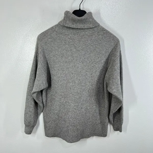 Free People Women's Medium Gray Ribbed Turtleneck Sweater Slouchy Cozy‎ Knit - Image 3