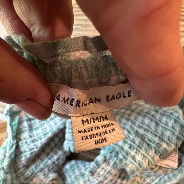 American Eagle Outfitters Mint and White Gingham Smocked Cami - Image 3