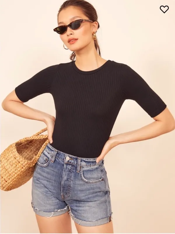 Reformation Janine Black Ribbed Tee Size Small - Image 10