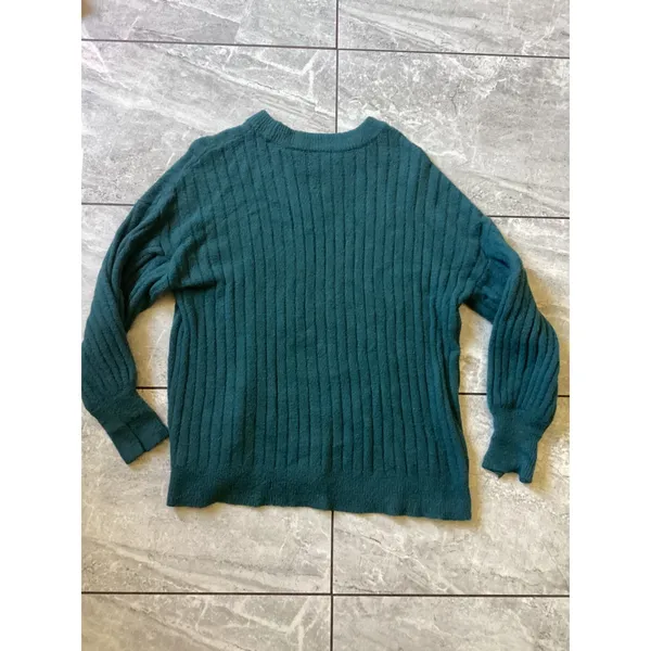 Aerie Women Teal Green Ribbed Knit Oversized Crewneck Sweater Small S/P 1393 - Image 6