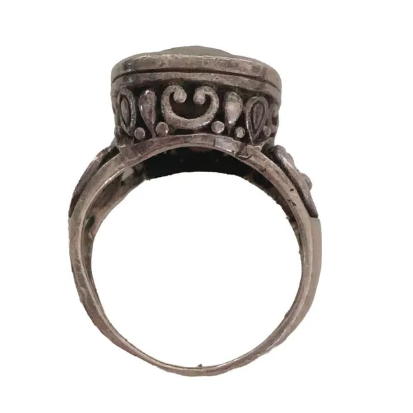 VTG 925 Sterling Silver Faceted Onyx Scroll Filigree Ring Size 6.75 Wide Band - Image 11