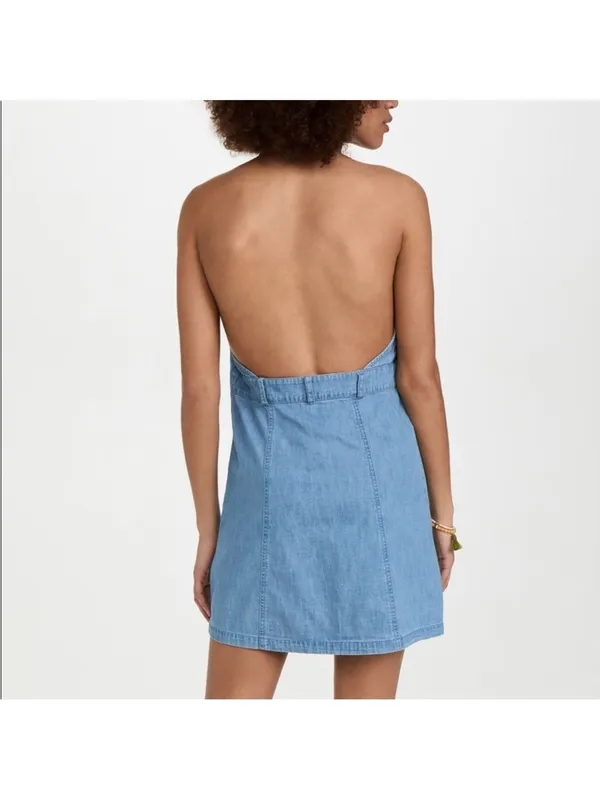 Free‎ People Sami Denim Halter Mini Dress Blue Size XS NWT Open Back - Image 3