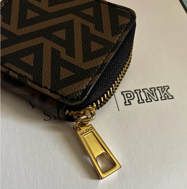 ALDO Keychain Pink Mini Purse Cardholder Brown black chevron - Image 4