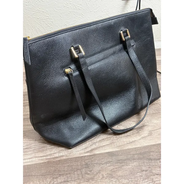 Nordstrom Black Leather Shoulder Bag Classic Neutral Minimalist Top Handle Purse - Image 11