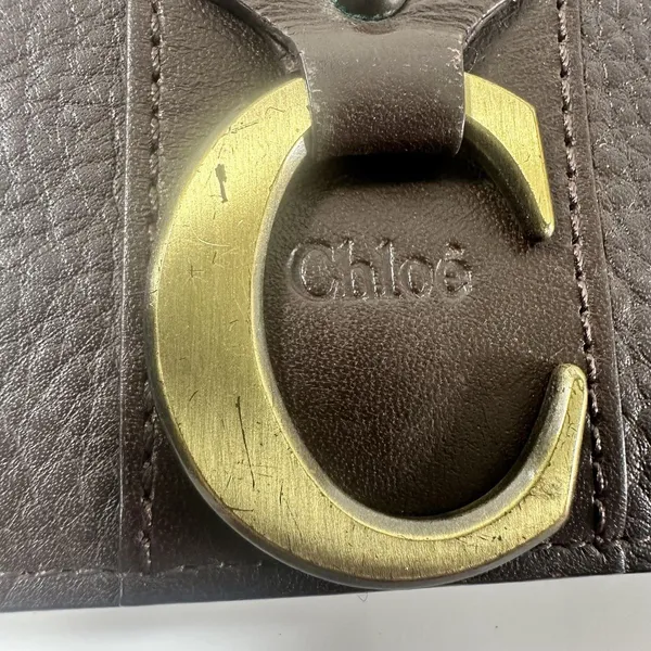 Chloé Wallet Womens One Size Brown Leather Chain C Logo Trifold Wristlet - Image 2