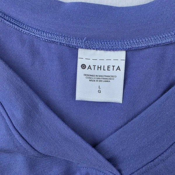 Athleta Explore Tee Adonis Blue V-Neck Split Tie Back Cap Sleeve Top 586522 L - Image 3
