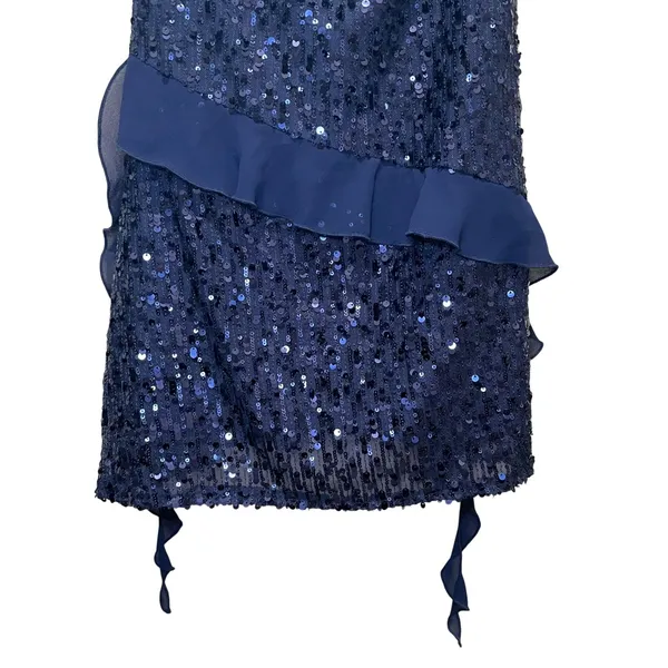 Edikted Sequin Ruffle Cowl Neck Mini Dress Navy Blue Women’s Size Small NWT - Image 4