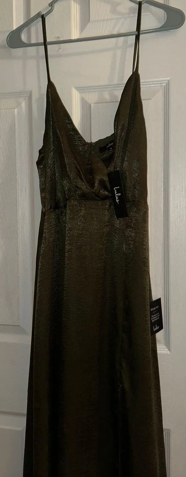 Lulus Constantine Olive Green Satin Maxi Dress - Image 2