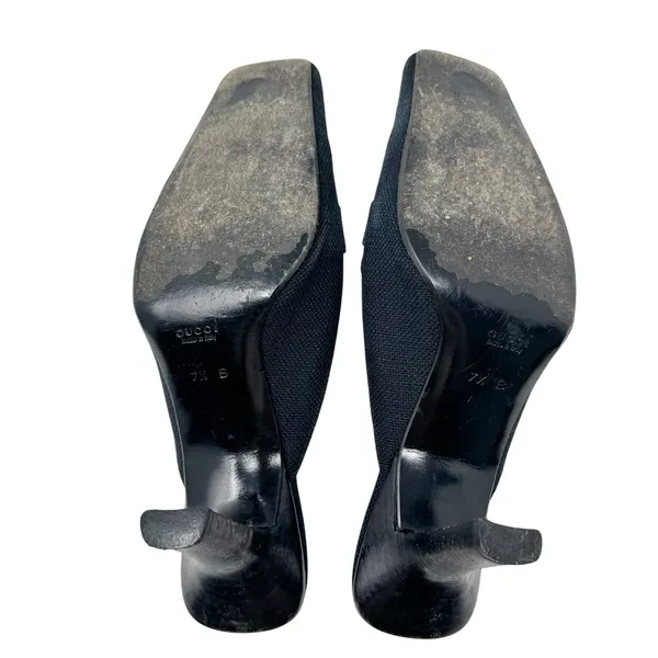 Gucci GG Logo Canvas Mule Heels Black Square Toe Slide Pumps 7.5 Made in Italy - Image 8