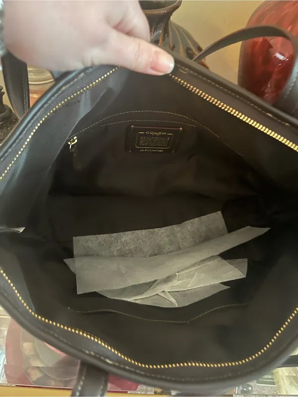 Coach Khaki Signature Canvas Tote with Chocolate Trim - Image 3