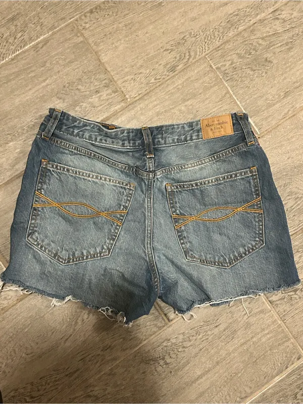 Abercrombie & Fitch Blue Distressed Denim Shorts w/ Red Side Stripe -size 10 W30 - Image 11