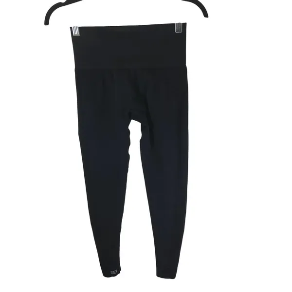 Set Active High Waisted Seamless Leggings Ankle Crop Black S - Image 2