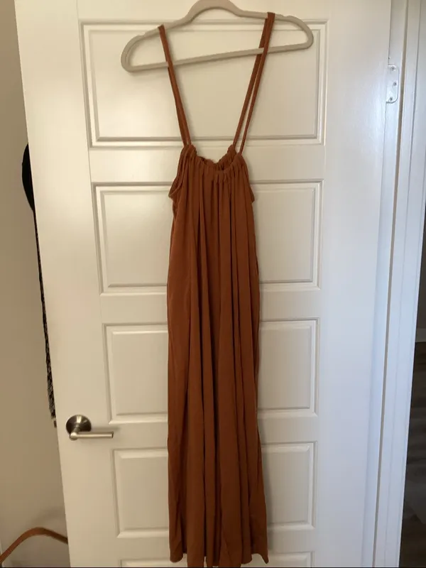 Camel Overall Wide Leg Jumpsuit Brown Size L - Image 2