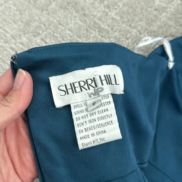 NEW NWT Sherri Hill 51420 Halter Plunge Satin mini dress hoco cocktail teal - Image 9