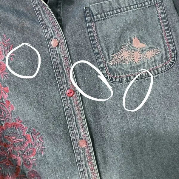 Vintage 90s Western Cottagecore Grandmacore Pink Embroidered Denim Blouse Medium - Image 4