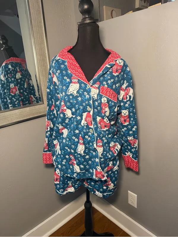 Printfresh Bundled Up Pajama Set Organic Cotton Polar Bear Owl Rabbit Medium. - Image 2