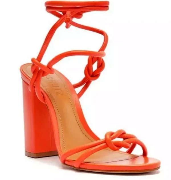 NWT SCHUTZ Leather Nicky Heeled Sandals Orange Size 8.5 - Image 2