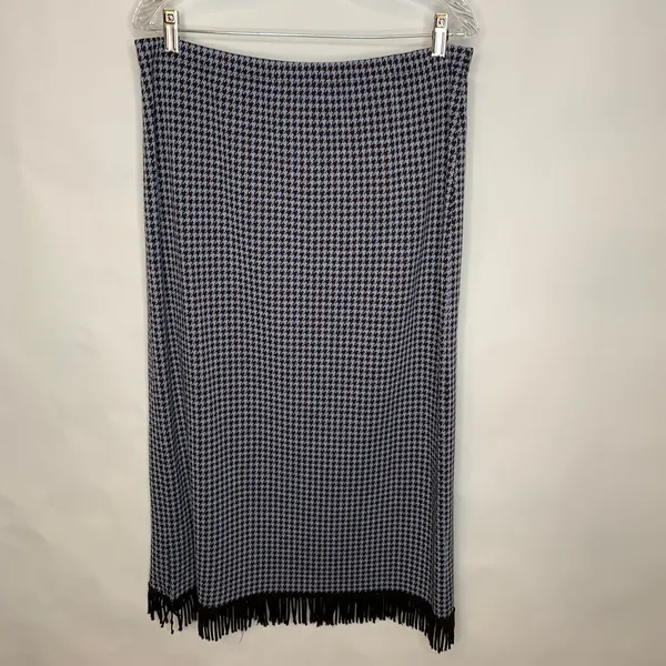 Lennie For Nina Leonard Houndstooth Skirt Fringe Trim Sz Large - Image 2