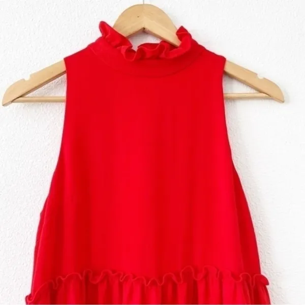 Elliatt Red Ruffle High Neck Sleeveless Tiered Holiday Wedding Swing Mini Dress - Image 4