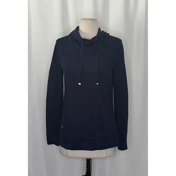LILLY PULITZER Hillary Pullover True Navy Cowl Neck Sweatshirt Pocket Small - Image 2