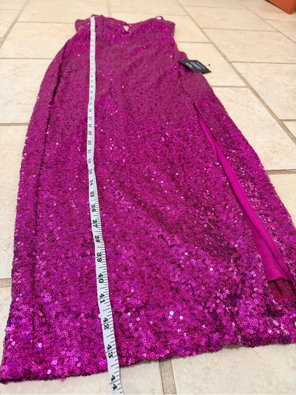 Lulus Magenta Sequin Lace-Up Maxi Dress Size M NWT - Image 5
