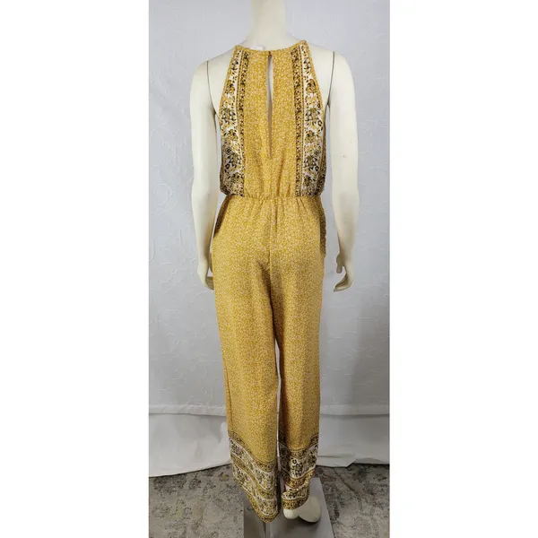 Sienna Sky Womens Jumpsuit Size M Mustard Floral Print Halter Back Keyhole Boho - Image 7