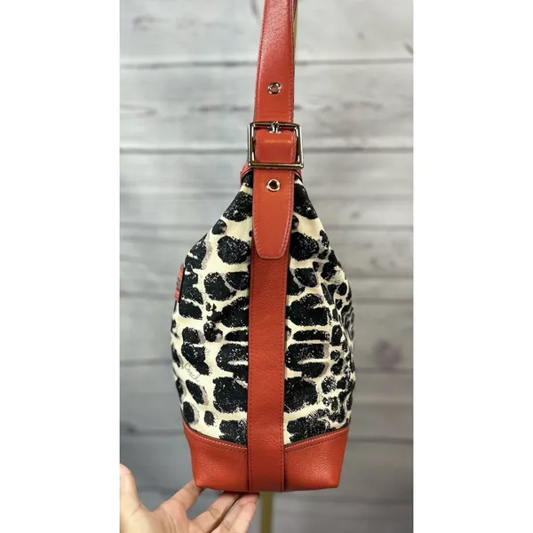 Coach Ocelot Cheetah Shoulder Bag Purse Red Black Cream Tassel Hang Tag - Image 5
