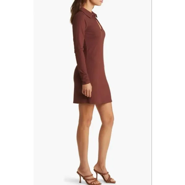 Women's FOURTEENTH PLACE Brown Long Sleeve Ribbed Dress XS - Image 4