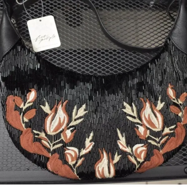 Free People Bugle Bead Clutch/Sling Bag in Black Embroidered Combo NWT $128R - Image 9