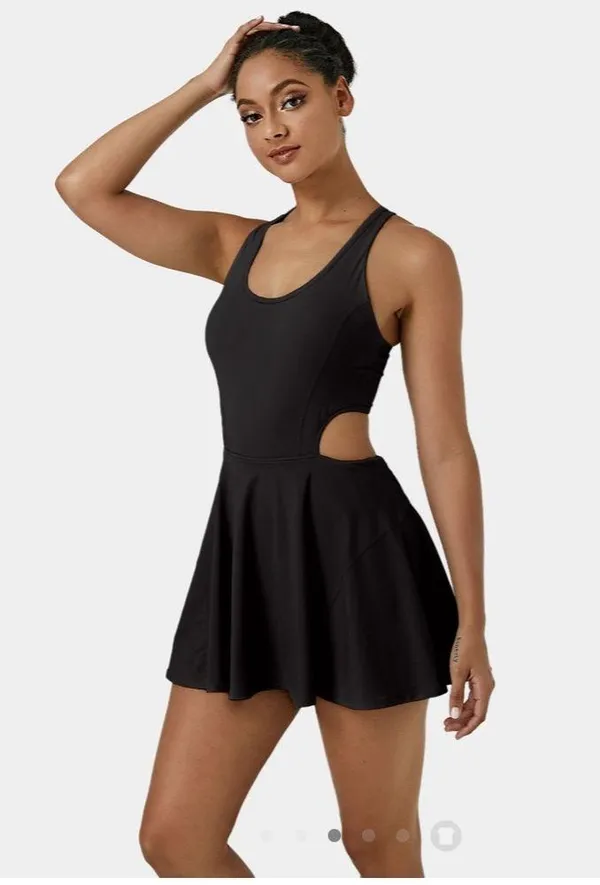 NWT Halara Softlyzero Airy Backless‎ Crisscross Cut Out Dress Black Sz XL - Image 3