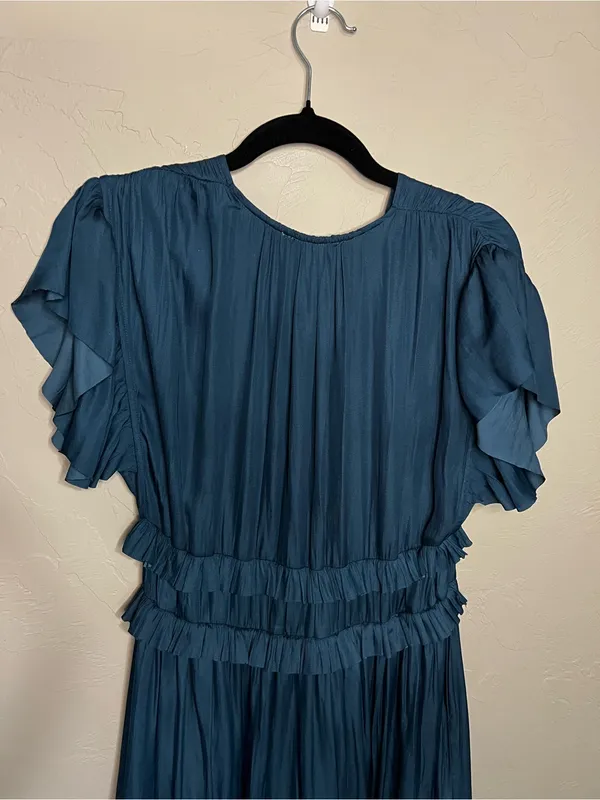 Bohme Willa Teal Tiered Ruffle Midi Dress Romantic Boho - Image 8