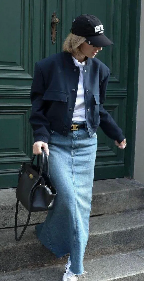 ZARA Casual Bomber Jacket Coat Navy Blue Cropped Blogger - Image 9