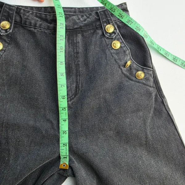 Freemarket Women Black Wide Leg Sailor Jeans Gold Button High Waist Small - Image 8
